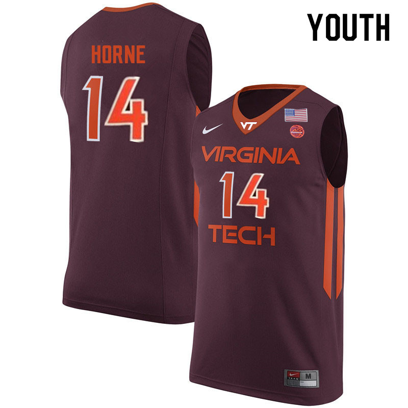 Youth #14 P.J. Horne Virginia Tech Hokies College Basketball Jerseys Sale-Maroon